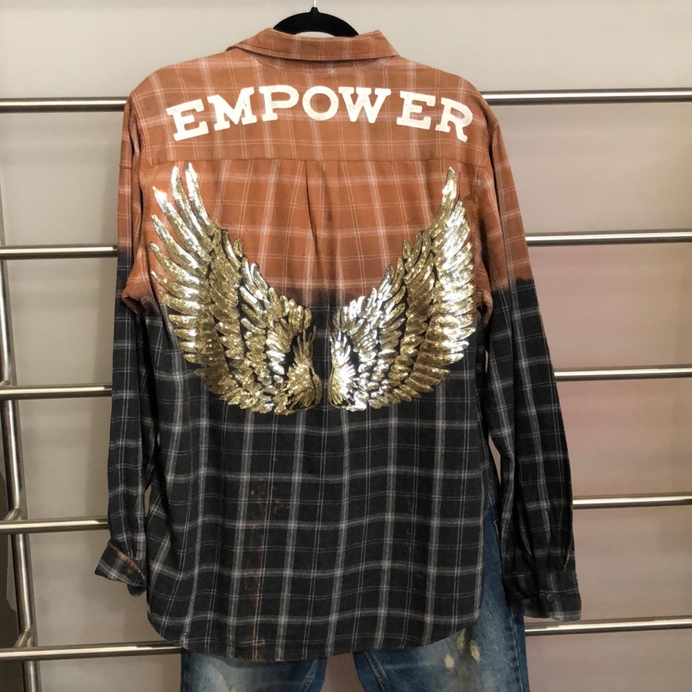 Long Sleeve Bleach Dip Dyed Flannel Shirt